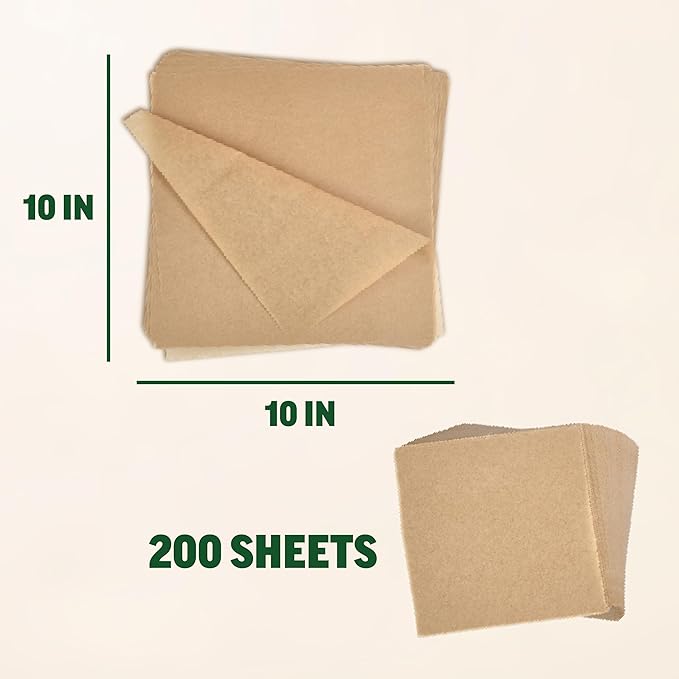 Zenlogy 10x10 Parchment Paper Squares, 200 Sheets, Unbleached, Pre-Cut