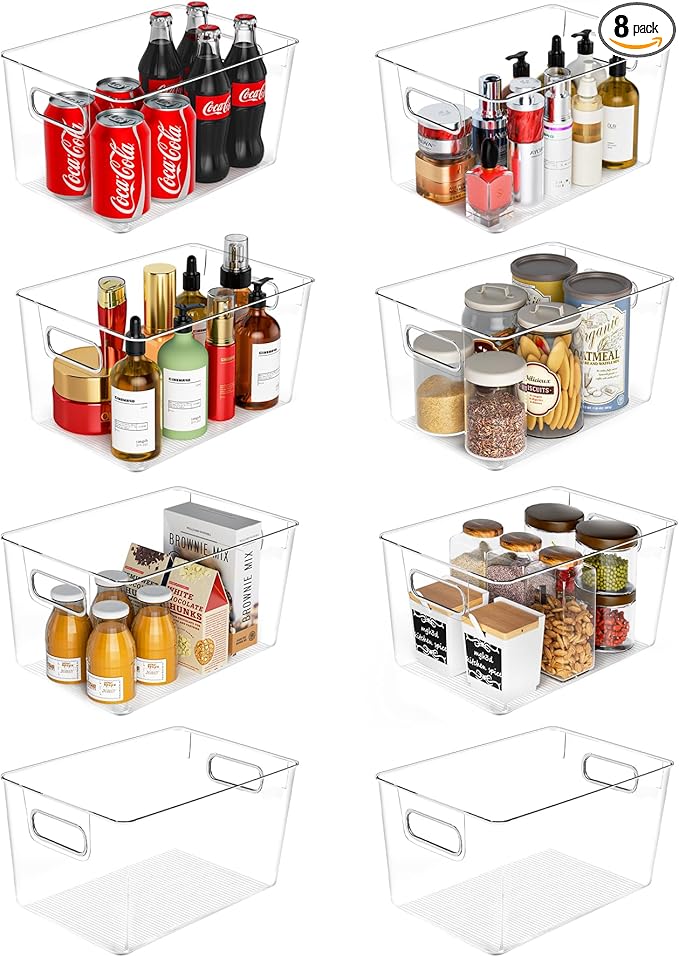 SKTKSE Clear Plastic Storage Bins 8 Pack - Pantry Organizers and Storage, Fridge Organizer for Kitchen, Cabinet, Freezer, Bathroom, Clost, Home Organization