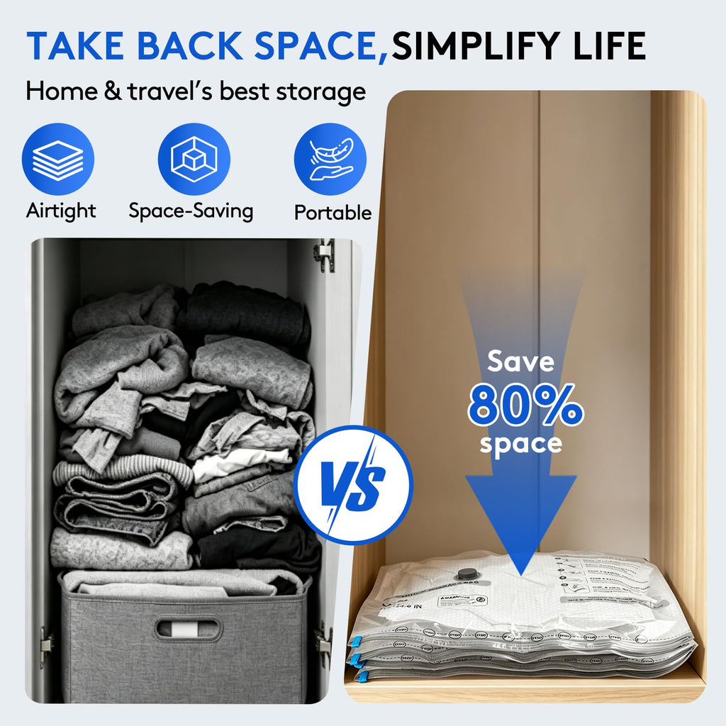 15 Packs Vacuum Bags for Travel with Rechargeable Pump, 3 Sizes Vacuum Seal Bags for Clothing, Compression Vacuum Travel Bags for Luggage, Vacuum Packing Bags for Closet Organization