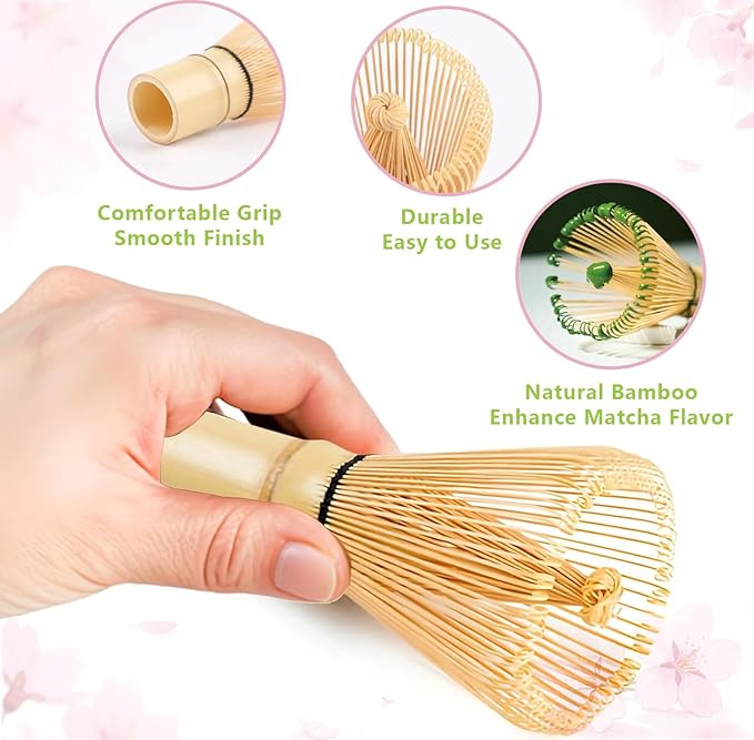 ECOLEMON Matcha Whisk (1-Piece), Golden Bamboo Whisk for Matcha Tea, Chasen, 100-Prong Bamboo Matcha Wisk Mixer Frother Brush for Making Macha Ceremonial Grade