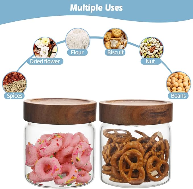 OULOVECO Small Glass Jars With Lids 16oz Spice Jars with Screw Lids Kitchen Clear Glass Storage Canister Container for Salt Herbs Cinnamon Coffee Seasoning Candy Cookie Tea (16oz(500ml)-2 pack)