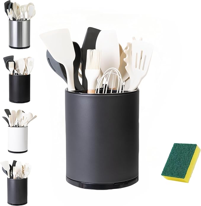 Utensil Holder,Large 360°Rotating Kitchen Utensil Holder For Counter