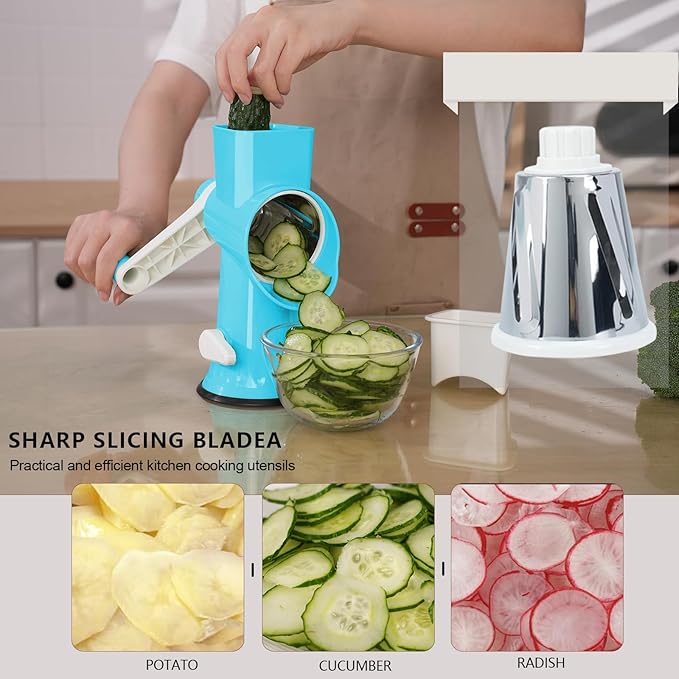 TiwisiTe Rotary Cheese Grater with Handle-Versatile Cheese Grater