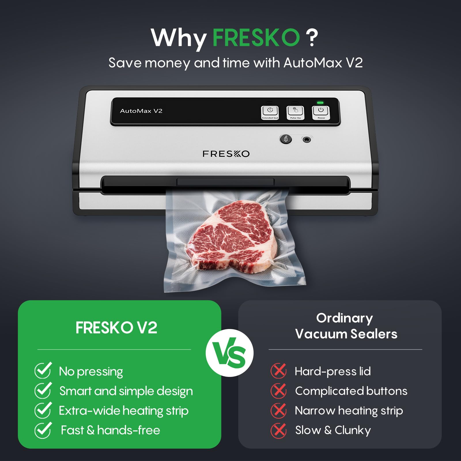 FRESKO Vacuum Sealer Machine with Automatic Bag Detection, Compact Design