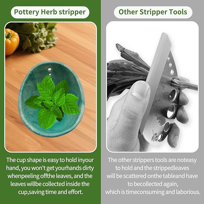 YIYIBB Herb Stripper, 4-Hole Design Pottery Herb Stripper