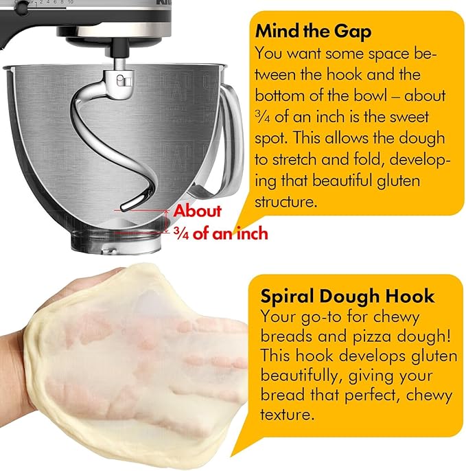 QAP Stainless Steel Dough Hook Fits KitchenAid 5 QT Bowl Lift