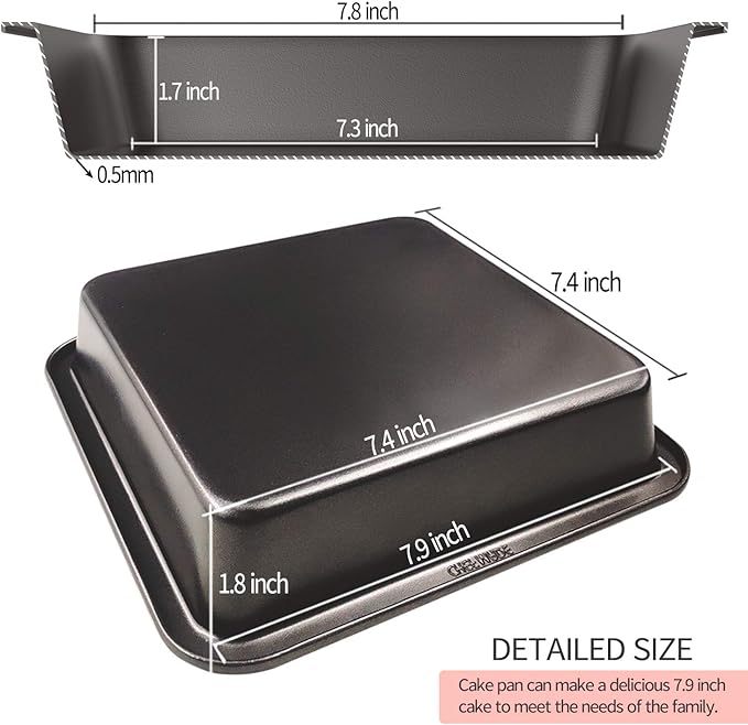 CHEFMADE Square Cake Pan, Non-Stick 8 Inch Carbon Steel Deep Baking Pan
