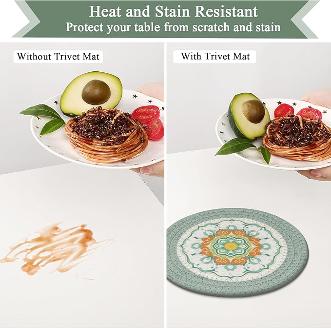 SHACOS Sage Green 8 Inches Trivets for Hot Dishes, 4 Pieces