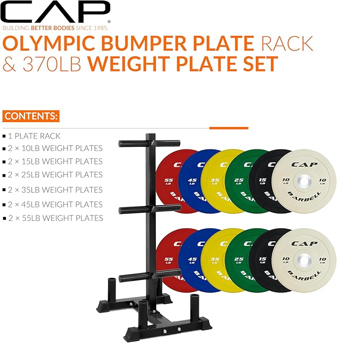 CAP 370lb Competition Olympic Bumper Plate Set with Storage Rack