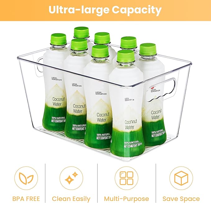 YIHONG 8 Pack Clear Storage Bins, Pantry Organizer Bins with Handle, Large