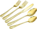 20 Pcs Gold Silverware Set for 4, Food Grade Stainless Steel Flatware Set, Eating Utensils Sets Include Fork/Knife/Spoon, Reusable Cutlery Set for Home Kitchen, Dishwasher Safe, Embossed pattern-1