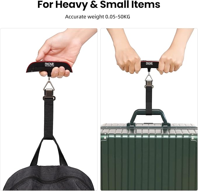 BAGAIL Digital Luggage Scale,110lbs Hanging Baggage Scale with Backlit LCD Display,Portable Suitcase Weighing Scale,Travel Luggage Weight Scale with Hook,Strong Straps for Travelers(Red)
