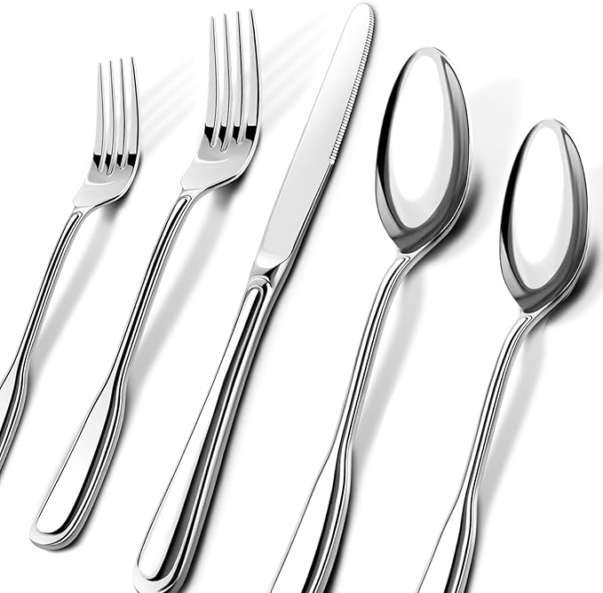 Silverware Set for 6, 30 Piece Boston Style Stainless Steel Flatware Set