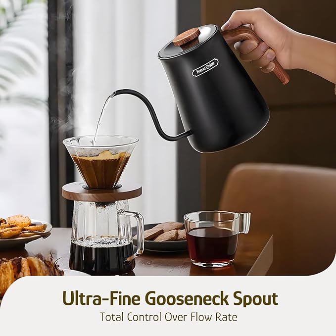 Hazel Quinn Gooseneck Electric Kettle 0.8 L, Temp Control, Keep Warm, Black