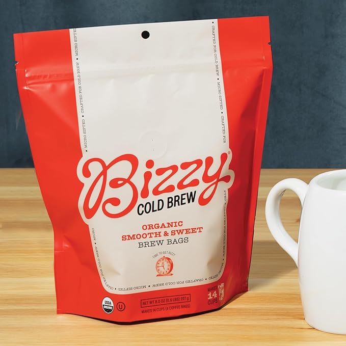 Bizzy Organic Cold Brew Coffee, Smooth & Sweet Blend, Brew Bags, 4 ct
