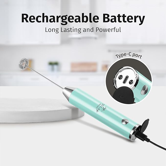 Zulay Kitchen Rechargeable Milk Frother Handheld - Frother Wand, Drink Mixer, Electric Whisk Frother, for Cappuccinos, Matcha & Protein Powder - Lux Double Whisk 2 Speed Waterproof 2000mAh Sky Blue