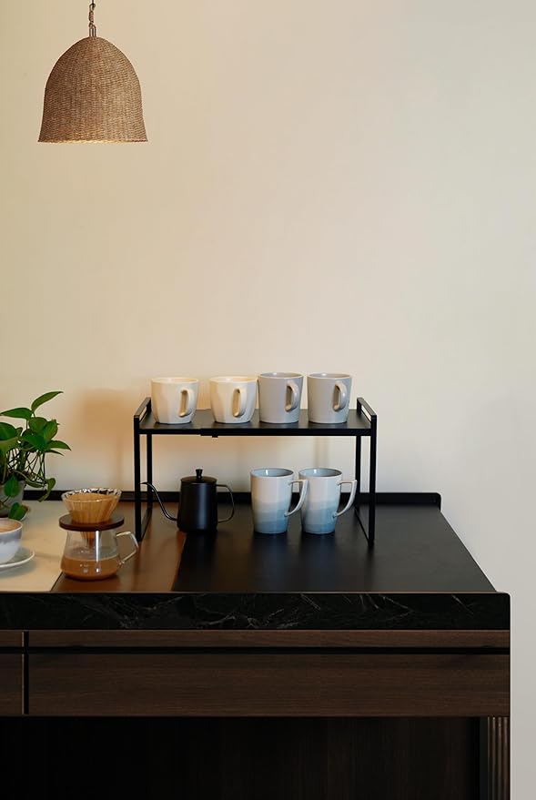 Nxconsu Expandable Shelf for Cabinets, Cabinet Shelf Riser, 12" Black