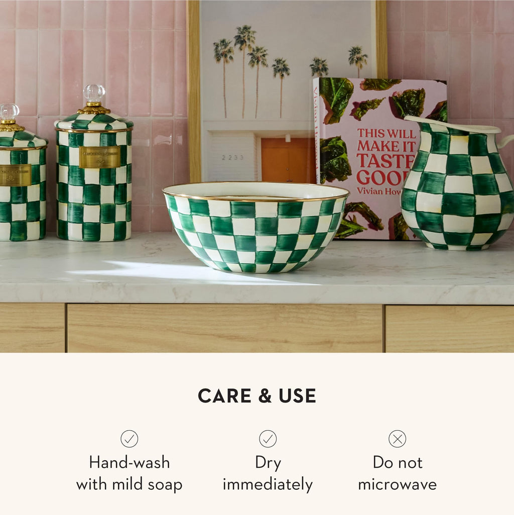 MACKENZIE-CHILDS Everyday Bowl, Medium, Green-and-White Emerald Check