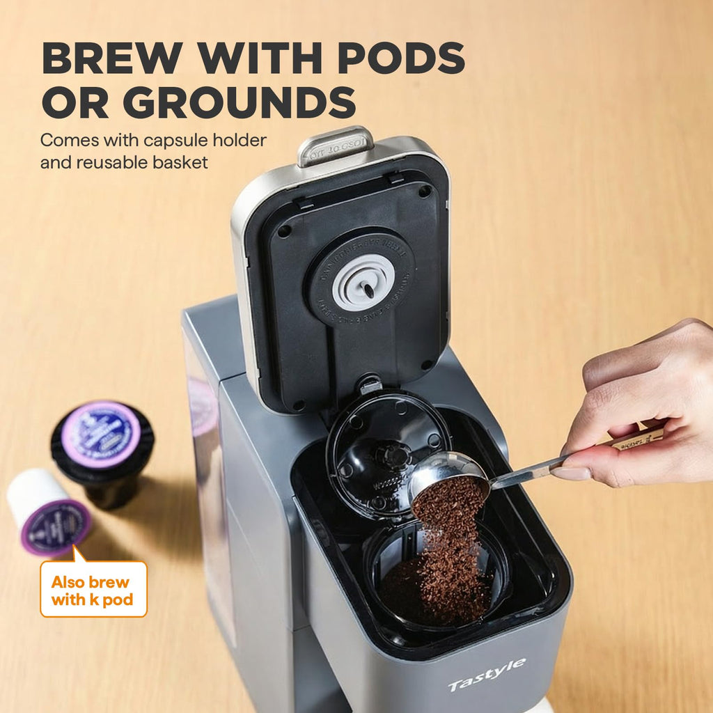 Tastyle Single Serve Coffee Maker for K Cups and Grounds with 3 Brew Styles