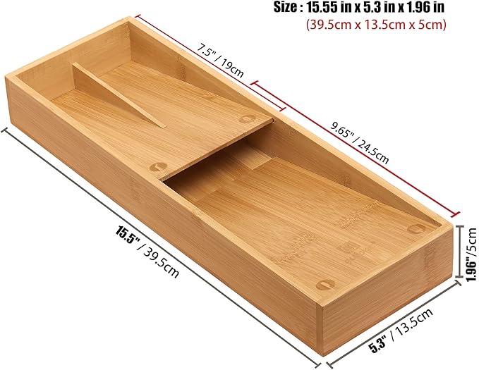 guiogc Bamboo Silverware Drawer Organizer, Kitchen Cutlery Tray,Utensil Holder for Spoons, Forks, Knives in Kitchen