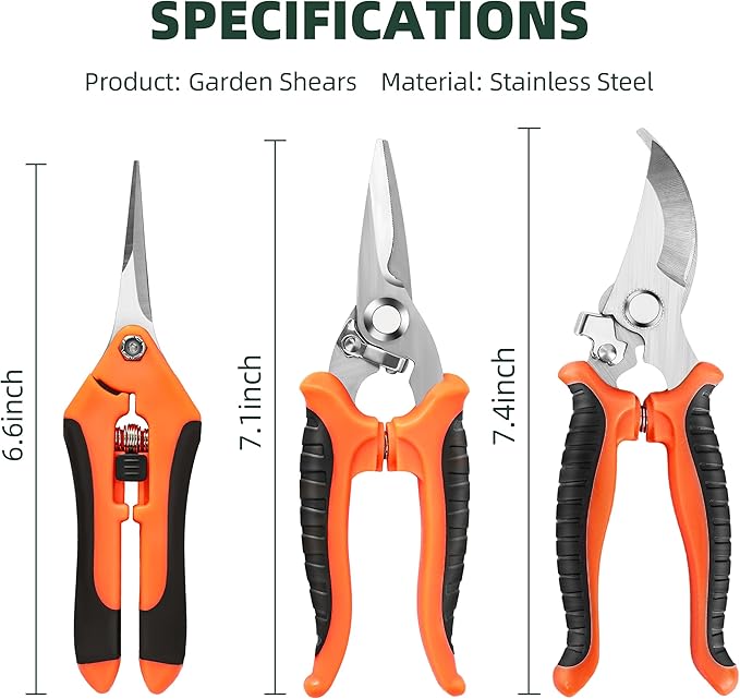EWPJDK 3 Pack Garden Pruning Shears Scissors Clippers (Orange)