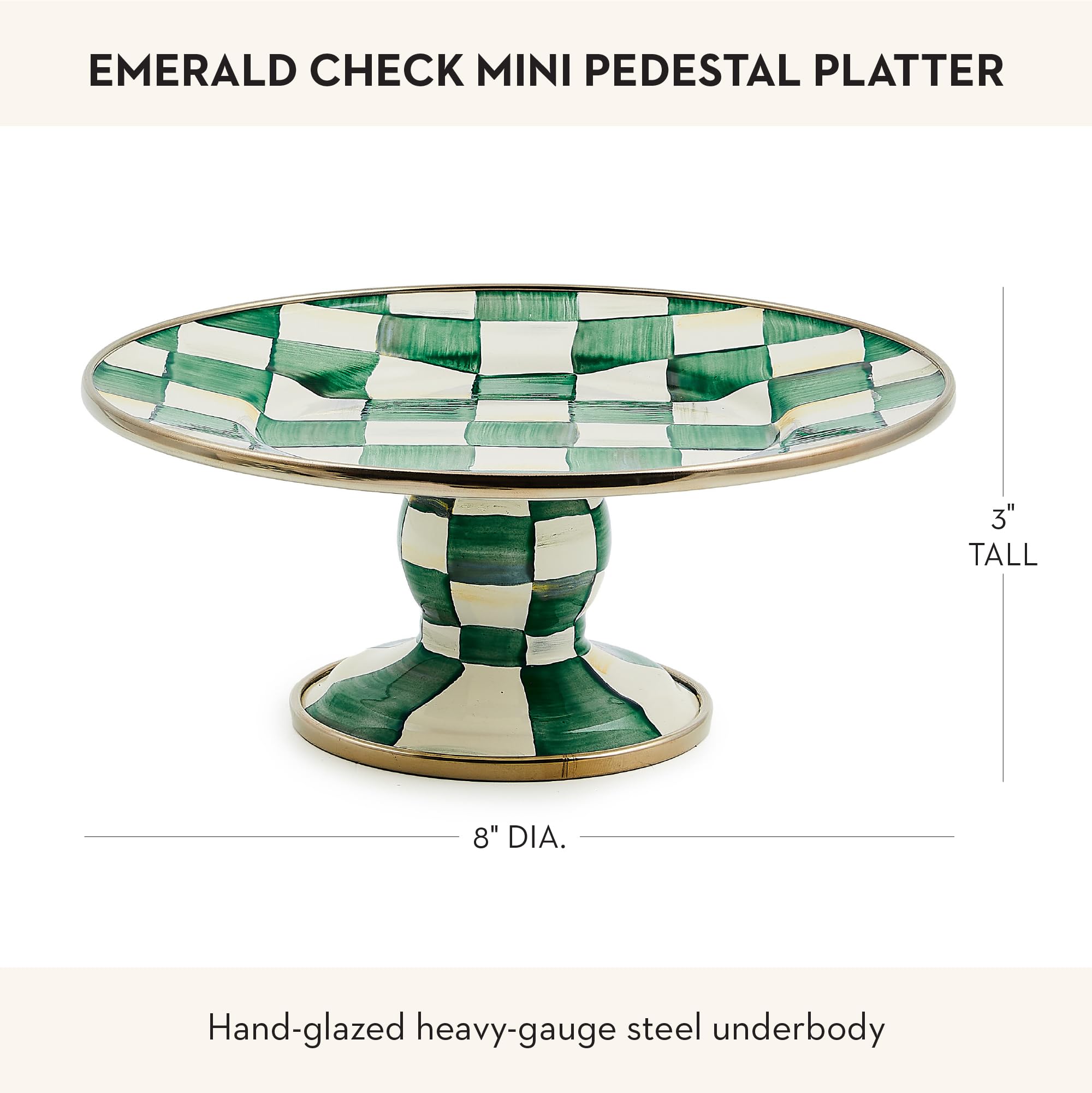 MACKENZIE-CHILDS Pedestal Platter, Mini, Green-and-White Emerald Check