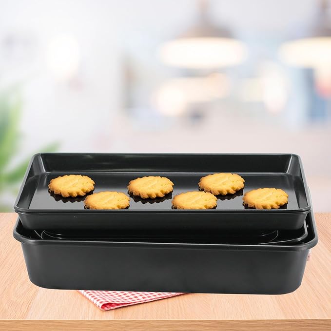 Prime Cuisine Stackable Nonstick Bakeware Set, 8 Piece Baking Pan Set, Oven Safe Carbon Steel, Includes Cookie Sheet, Muffin Pan, Loaf Pan & Roaster
