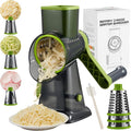 ALEXPHY Rotary Cheese Grater hand crank 3 blades with Stronger Suction Base | Stainless Steel Blades for Fruits, Vegetables, Nuts. Dishwasher Safe & Easy to Clean, Transparent Black & Green