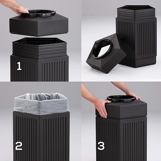 Safco Canmeleon Indoor Outdoor Trash Can, Pentagon, Open Top, 30 Gallon, Black 30