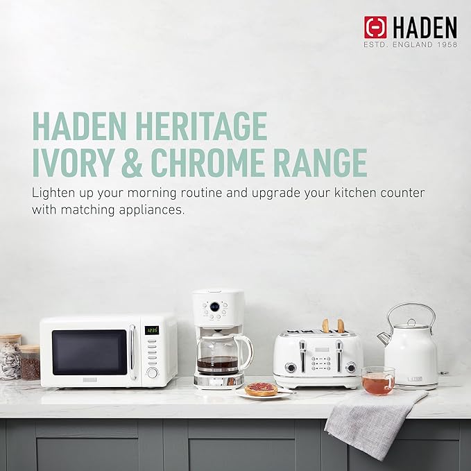 HADEN Heritage Toaster with Extra Wide Slots, 1500-Watt, Ivory & Chrome - Retro Stainless Steel Design with Self-Centering Function, 4 Slice Adjustable Browning Control & Removable Crumb Tray