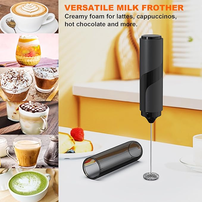 Soenglyun Electric Milk Frother Handheld Foam Maker, Black