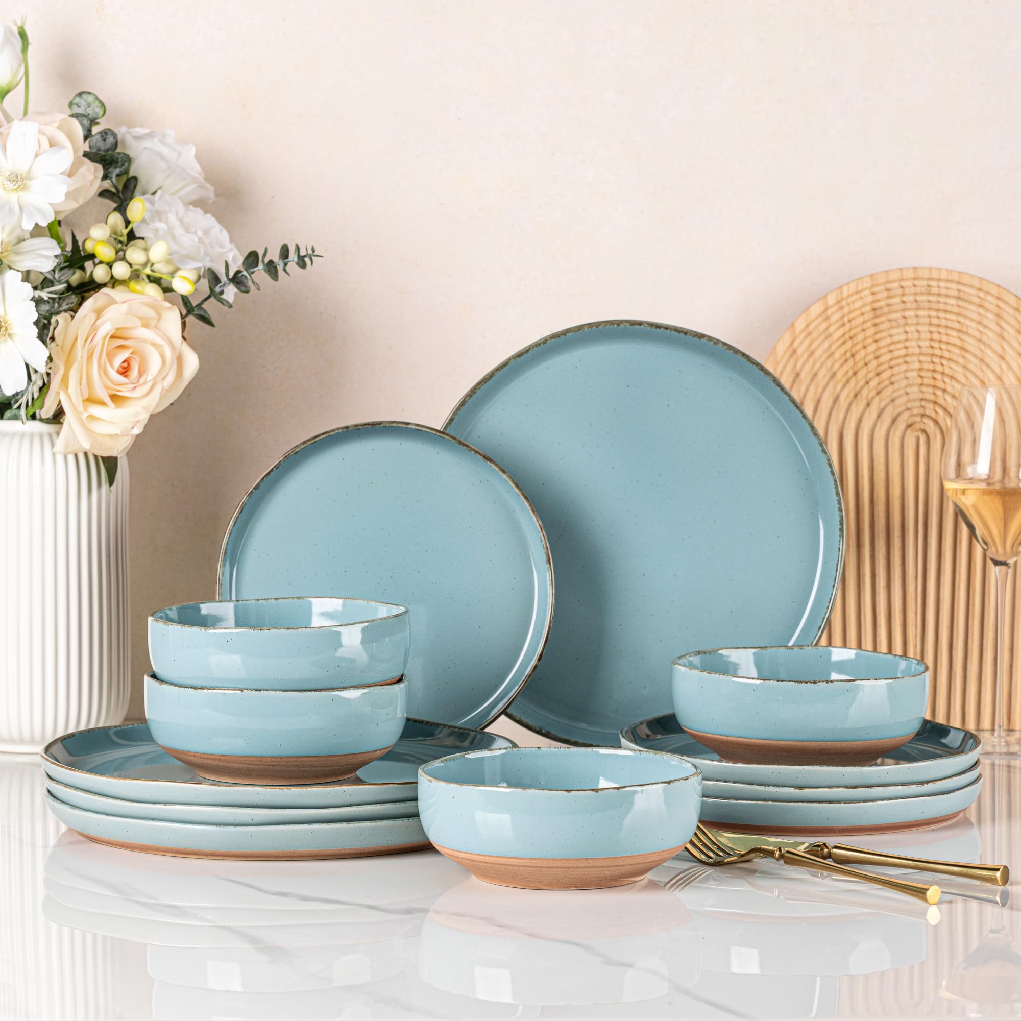 AmorArc Dinnerware Sets for 4, 12 Pieces Ceramic Plates and Bowls Set