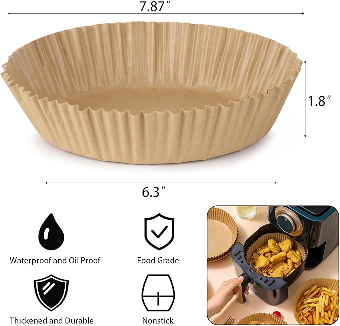 200Pcs Air Fryer Disposable Paper Liner, Round Non-Stick Air Fryer Liners Parchment Paper for Baking Roasting Microwave Oven (6.3 inch)