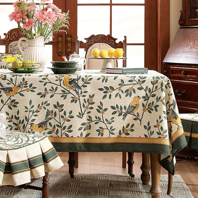 patdrea Designer French Linen Tablecloth,Rectangular,87"x55"-Warbler A