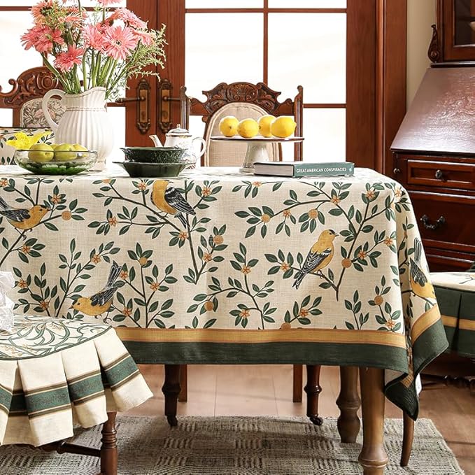 patdrea Designer French Linen Tablecloth,Rectangular,118"x67"-Warbler A