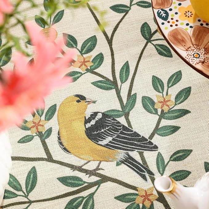 patdrea Designer French Linen Tablecloth,Rectangular,87"x55"-Warbler A