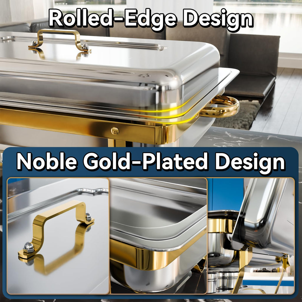 Amhier Chafing Dishes for Buffet, 11Qt, 4 Pack, Gold