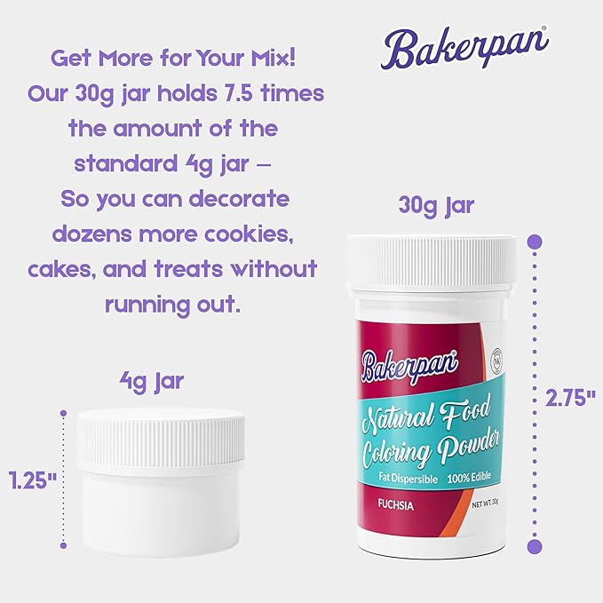 Bakerpan Fuchsia Pink Food Coloring Powder for Baking - 30g Oil Based, Artificial Dye-Free, Plant-Based, Kosher, Gluten-Free - For Buttercream, Chocolate, Candy & Cakes