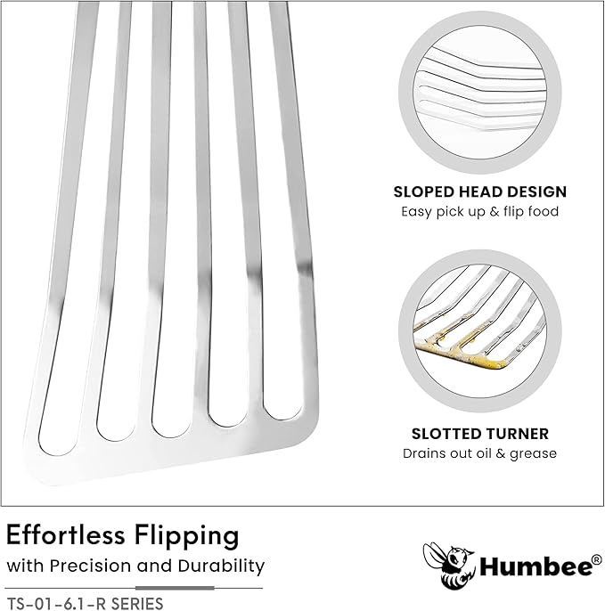 HUMBEE 6 Inches Fish Turner, Slotted Fish Spatula Dishwasher Safe NSF, Shovel Black