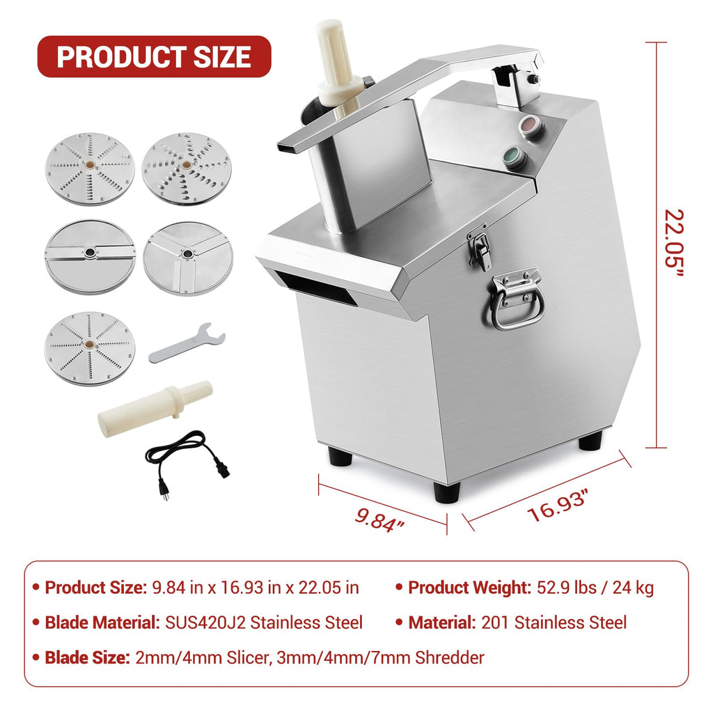 HarmoHaby Commercial Food Processor with 5 Blades, Electric Vegetable Slicer & Chopper for Restaurant Kitchen - Stainless Steel Multifunctional Shredder, Slicer