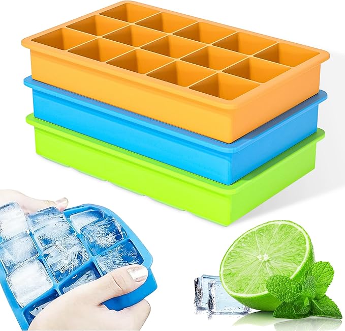 3 Pack Silicone Ice Cube Trays, 1.2" Perfect Square Molds, 1oz (2 tbsp) per Well for Baby Food & Coffee, Odorless Food Grade, BPA Free, Easy Release Flexible Ice Trays for Whiskey, Cocktail