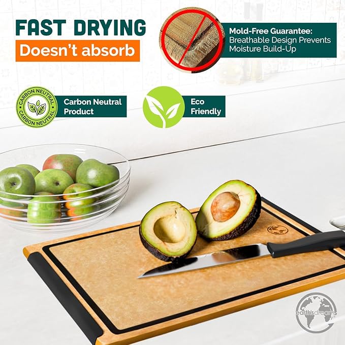 Earth’s Dreams Composite Wood Cutting Board 17” x 12”, Built in Groove
