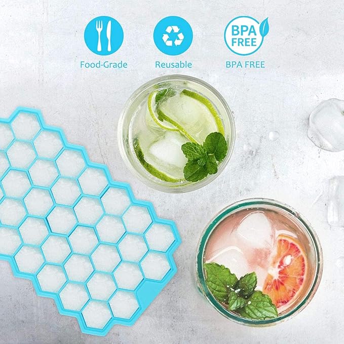 Azyh Ice Cube Trays for Freezer, 2 Pack Ice Cube Tray with Lid, Silicone Ice Cube Mold with Lid-37 Grid,Easy-Release Reusable 74 PCS Small Ice Cubes for Iced Coffee Cocktail Whisky Chocolate Soup Food