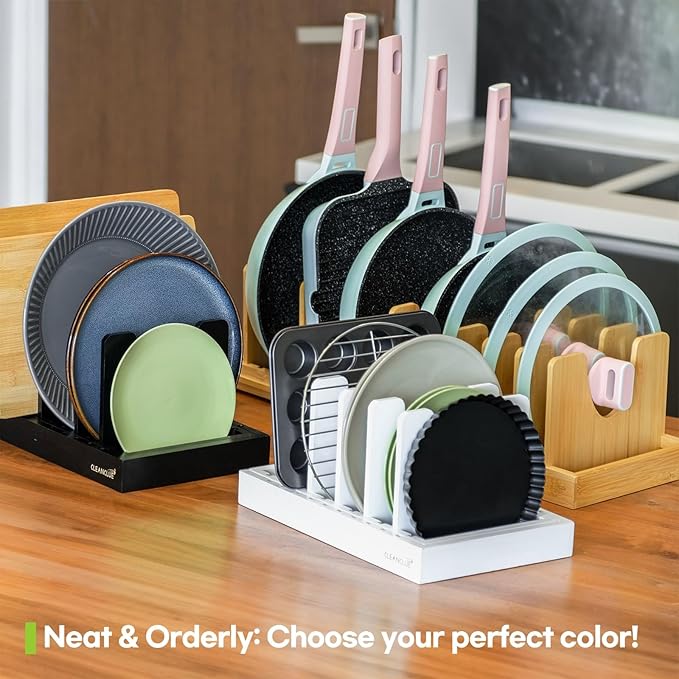 Pots and Pans Organizer under Cabinet Expandable Bamboo Pot Lid Holder Rack