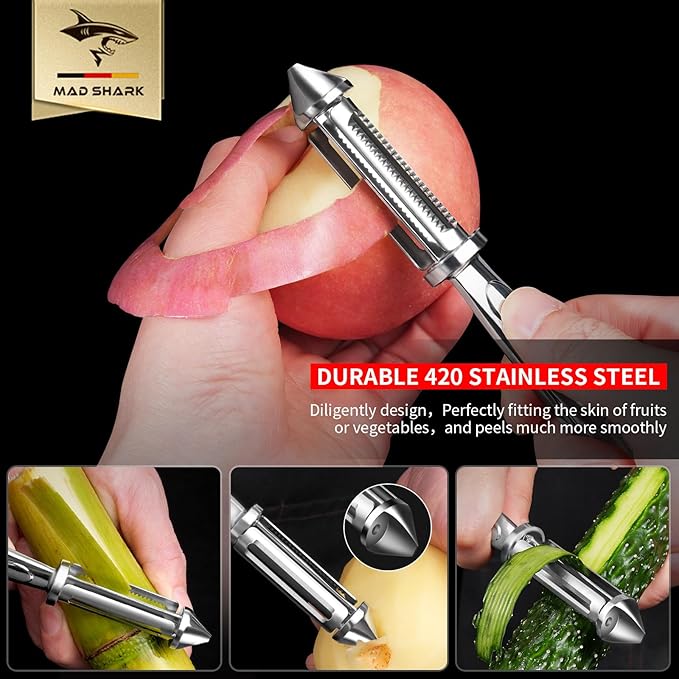 MAD SHARK Ultra Sharp Potato Peeler, Fruit Carrot Veggie Peelers for Kitchen,Vegetable Peeler with Ergonomic Non-Slip Handle (sliver)