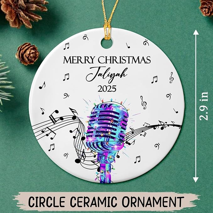 Customized Microphone Recording Ceramic Ornament, Personalized Year Text Name Microphone Lover Ornaments Gift for Women Men Inger Vocalist Musical, Unique Vocals Microphone Ceramic Xmas Ornament 2026