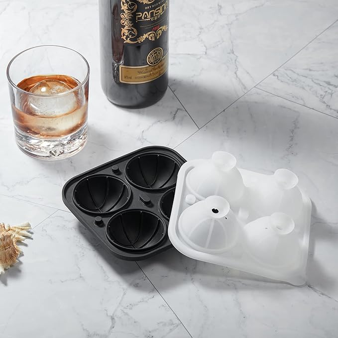 ACOOKEE Silicone Basketball Ice Cube Mold Fun Shapes, Novelty Basketball Gifts, 2.2" Large Craft Round Sphere Ice Ball Molds For Game Day, Whiskey, Cocktails, Bourbon Black