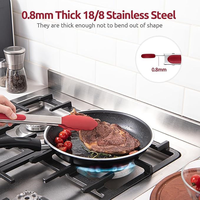 U-Taste Kitchen Tongs for Cooking, 600ºF Heat-Resistant Silicone, 2Pcs/Red