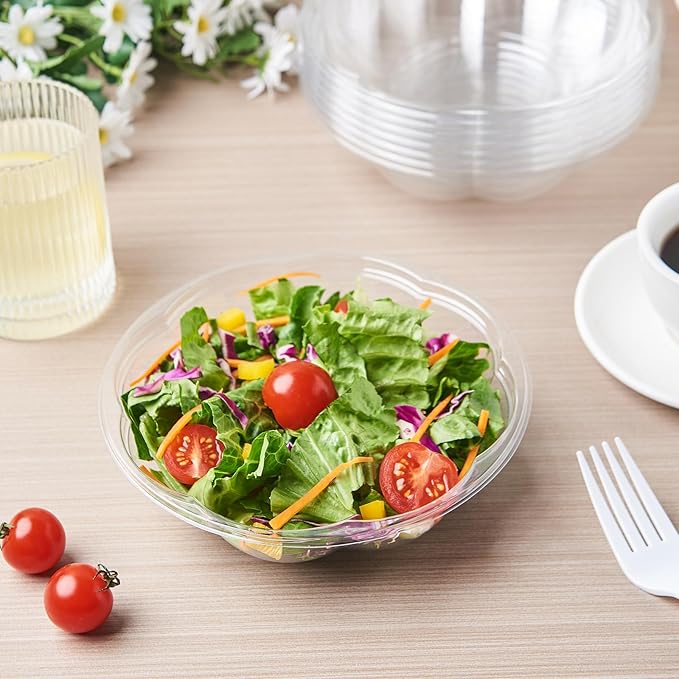Jaluxing [18 oz. 50 Sets Clear Plastic Salad Bowls with Airtight Lids Disposable To Go Mixing Containers Serving for Fruit, Quinoa, Lunch and Meal Prep