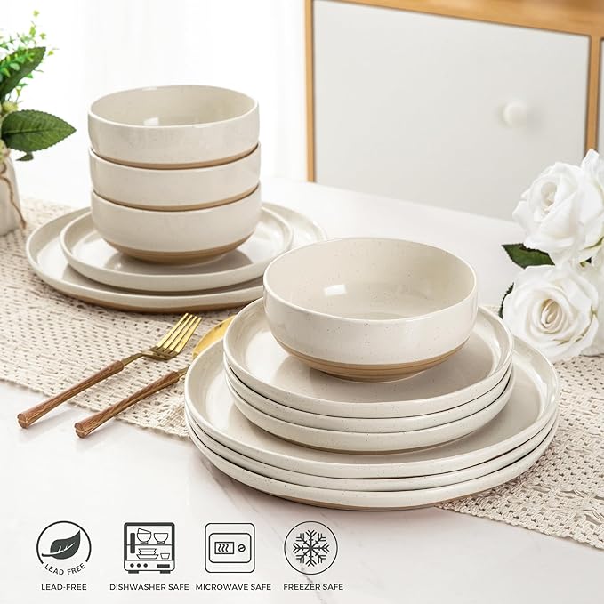 AmorArc Dinnerware Sets for 8, 24 Pieces Ceramic Plates and Bowls Set